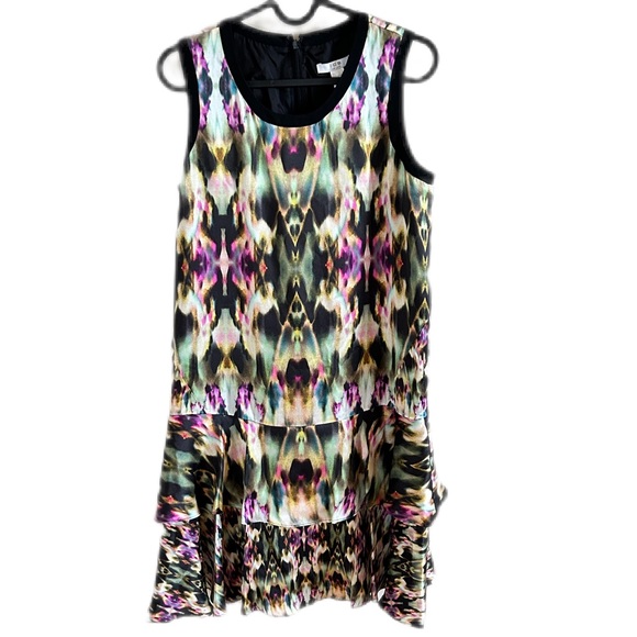 ICB New York Silk Short Sleeve Mini Multicolored Abstract Dress Lined  Size 2 - Picture 1 of 12